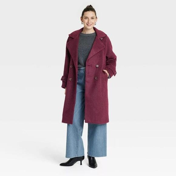 Women's Double Breasted Cocoon Overcoat - Universal Thread Maroon - Picture 1 of 3